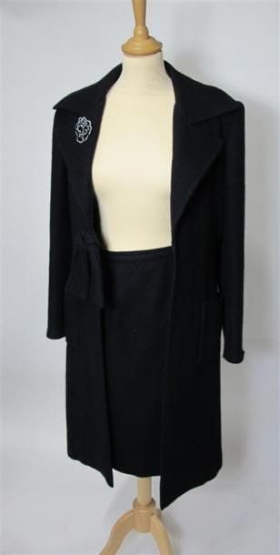 Ensemble manteau et jupe en laine bleu marine,...