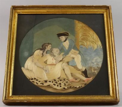 Broderie sur soie à vue circulaire, cadre...