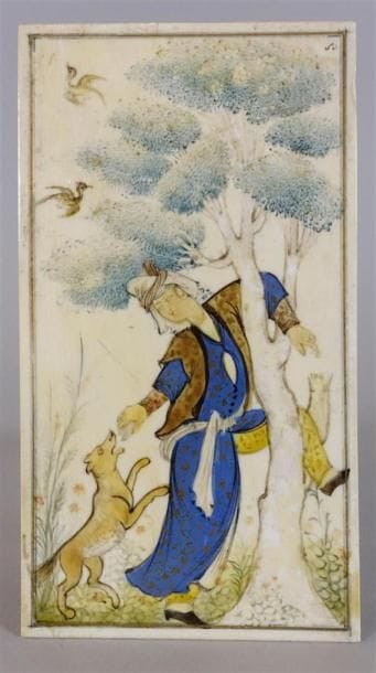 Plaquette peinte.
Haut. : 10 cm ; Larg. :...