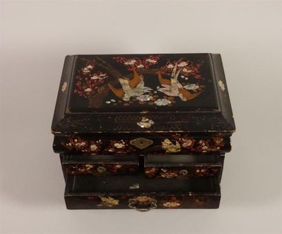 CHINE, circa 1900
Petit coffre en bois noirci,...