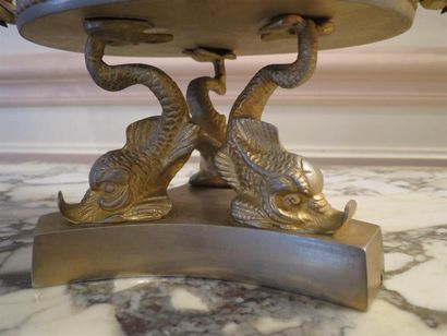 Trois vases en cristal, montures en bronze....
