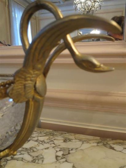 Trois vases en cristal, montures en bronze....