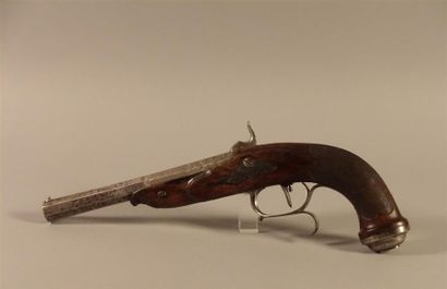 Pistolet à silex transformé à percussion,...