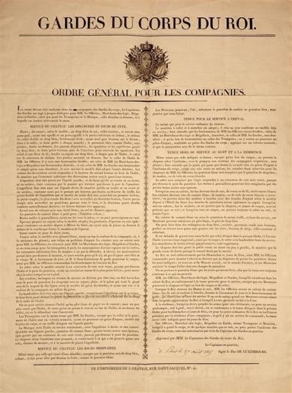 GARDE DU CORPS DU ROI - ORDRE GÉNÉRAL POUR...