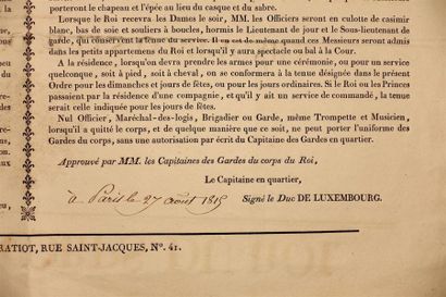GARDE DU CORPS DU ROI - ORDRE GÉNÉRAL POUR...