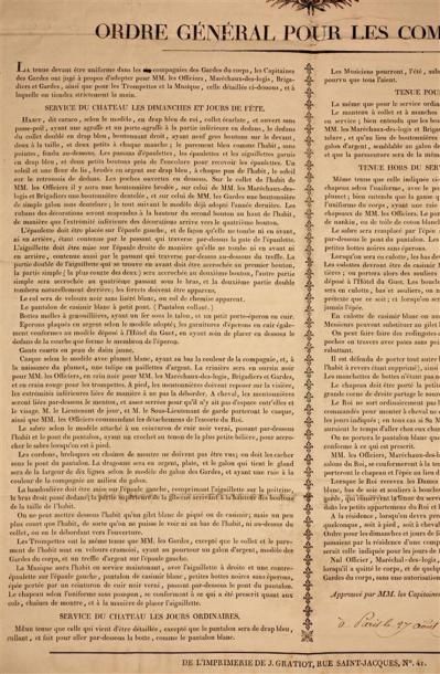 GARDE DU CORPS DU ROI - ORDRE GÉNÉRAL POUR...