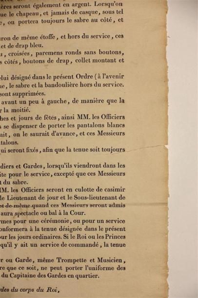 GARDE DU CORPS DU ROI - ORDRE GÉNÉRAL POUR...