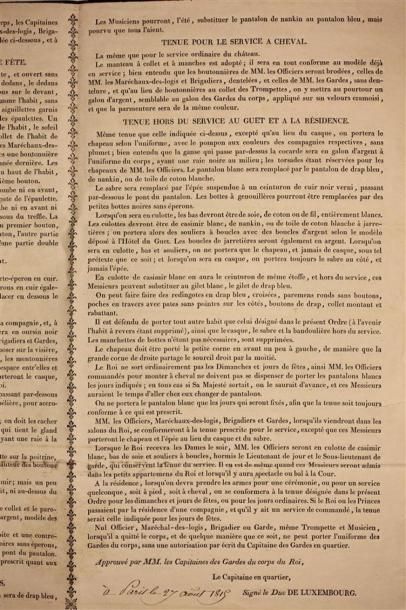 GARDE DU CORPS DU ROI - ORDRE GÉNÉRAL POUR...