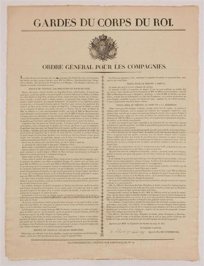 GARDE DU CORPS DU ROI - ORDRE GÉNÉRAL POUR...