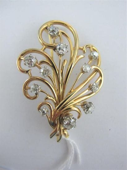 Broche gerbe en or jaune 750 millièmes et...