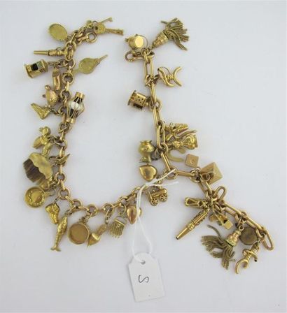 Deux bracelets en or avec breloques. Poids...