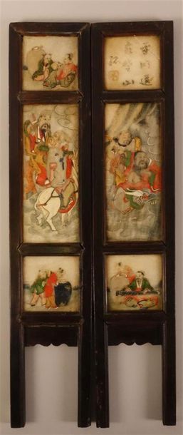 CHINE. Trois panneaux en bois avec trois...