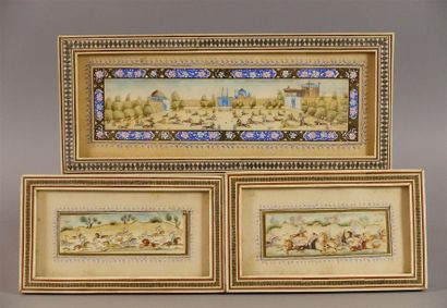 Trois miniatures persannes. 3,8 x 10,8 ;...
