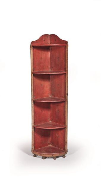 Étagère d'angle en bois gainé de cuir rouge...
