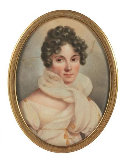 Miniature ovale sur porcelaine représentant...
