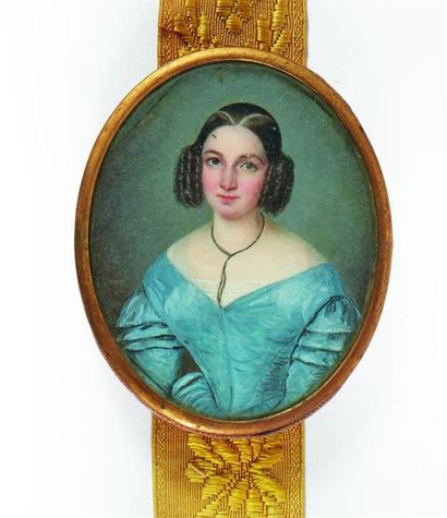 Miniature ovale cerclée de laiton représentant...