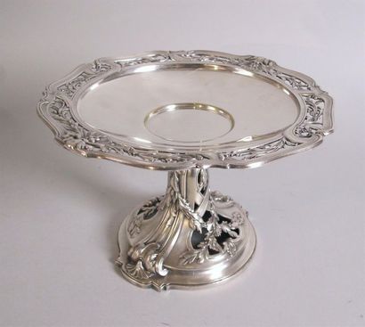 Coupe circulaire en bronze argenté sur piédouche,...