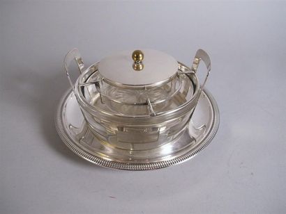 Service à caviar en cristal et métal argenté....