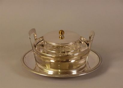 Service à caviar en cristal et métal argenté....