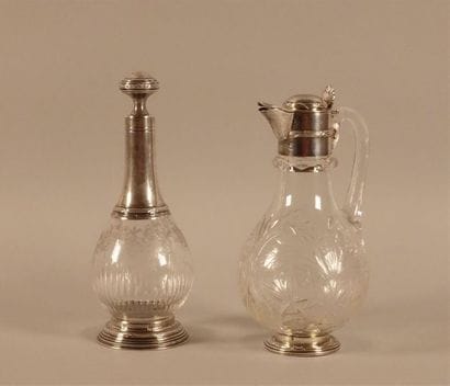 Carafe et aiguière en verre, les montures...
