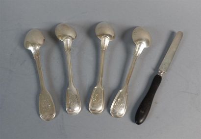 Lot en argent : 4 cuillères (Poids : 203...