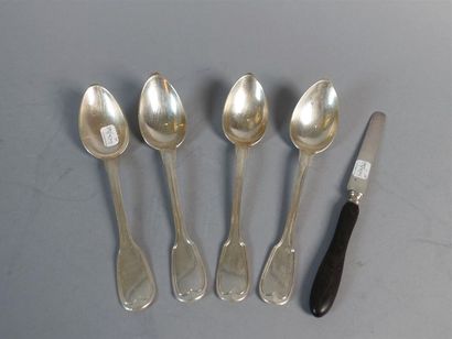 Lot en argent : 4 cuillères (Poids : 203...