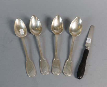 Lot en argent : 4 cuillères (Poids : 203...
