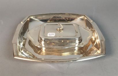Lot en métal argenté : un plat carré : 23...