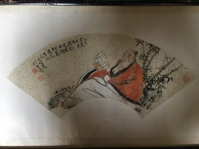 CHINE. Deux projets d'éventail encadrés....