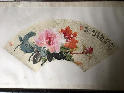 CHINE. Deux projets d'éventail encadrés....