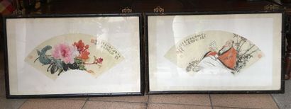 CHINE. Deux projets d'éventail encadrés....