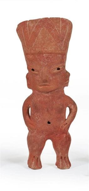 MEXIQUE
Figure féminine en terre cuite rouge,...