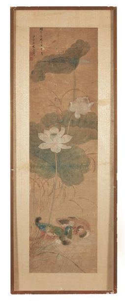 CHINE - XVIIIe siècle
Peinture en hauteur,...