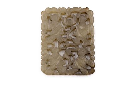 CHINE
Petite plaque en jade dit gris de mouton,...