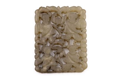 CHINE
Petite plaque en jade dit gris de mouton,...