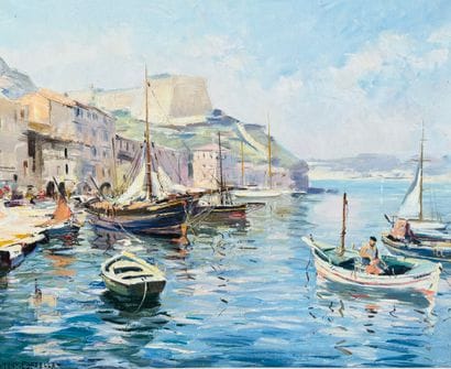 Tony CARDELLA (1898-1976) 
The port of Bonifacio,...