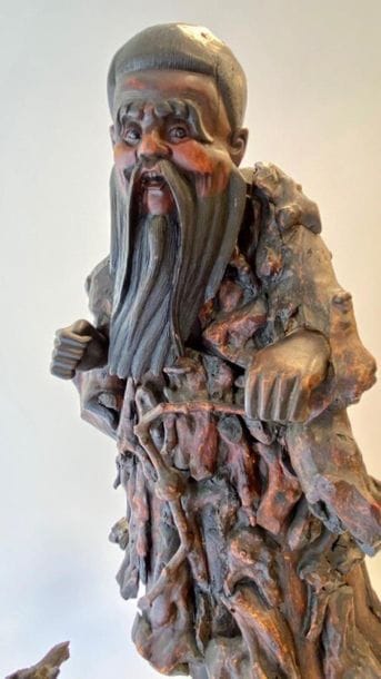 Large carved wooden subject featuring Shoulao

China,...