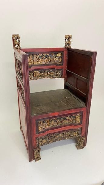 Red and gold lacquered wooden throne with...