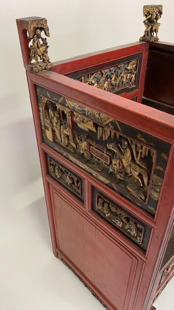 Red and gold lacquered wooden throne with...