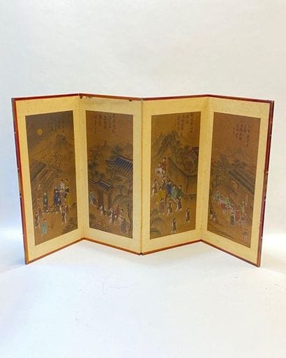 Small low four-leaf folding screen with animated...