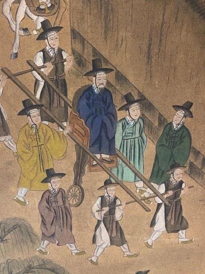 Small low four-leaf folding screen with animated...