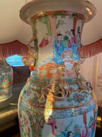Canton porcelain vase decorated with characters.

China,...