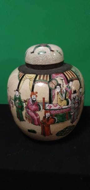 Porcelain ginger pot with polychrome decoration...