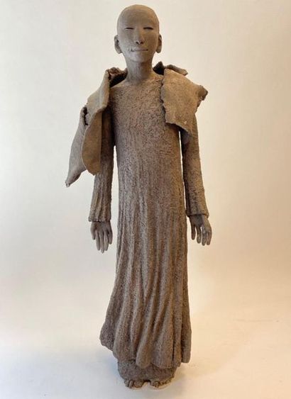 Large contemporary sculpture in black raku...