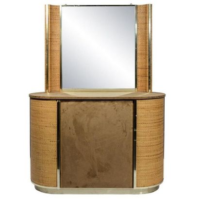 Commode avec miroir, rotin, textile original...