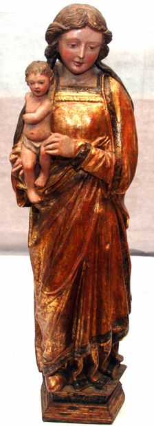 Sujet religieux en bois sculpté, polychromé...