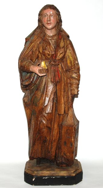 Sujet religieux en bois sculpté, polychromé...