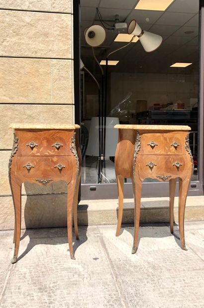 Paire de chevets en bois de placage ouvrant...