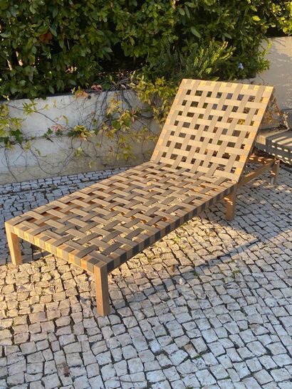 Teak deckchair with fabric strips from R...