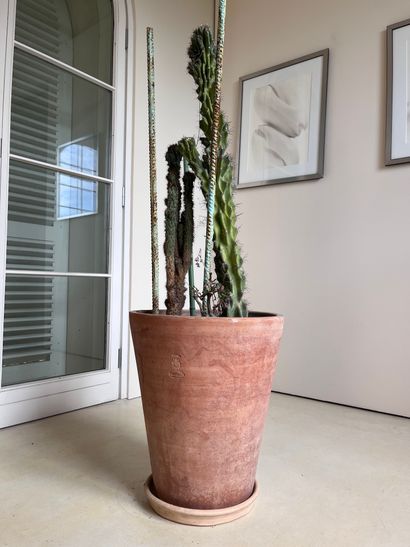 Pot de jardin en terre cuite et son dessous,...